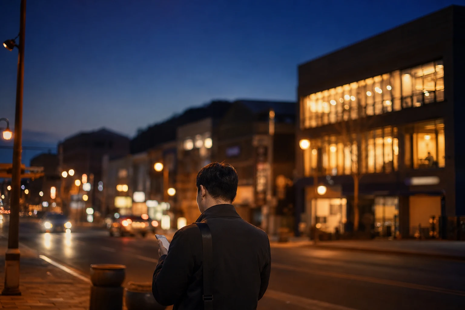 저녁 도시 거리의 야경 풍경